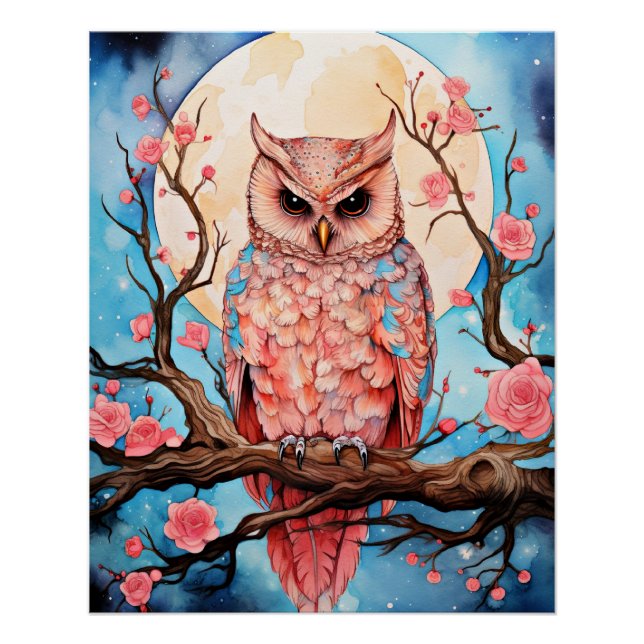 Pink Owl, Full Moon Poster (Front)
