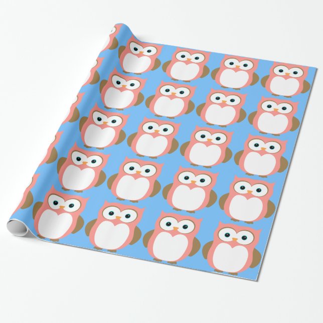 Pink Owl Gift Wrapping Paper (Unrolled)