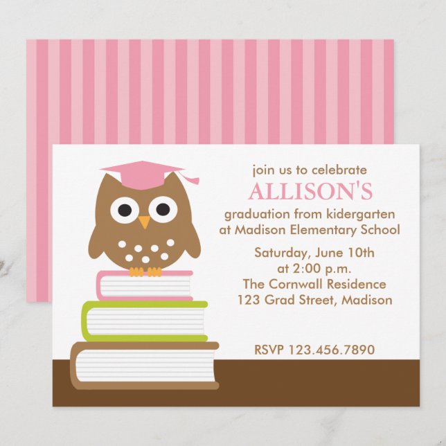 Pink Owl Girls Graduation Invitation (Front/Back)