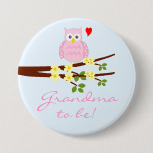 Pink Owl Grandma To Be Pinback Button