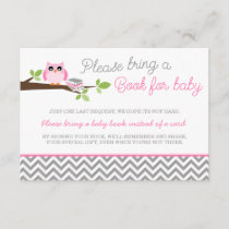 Pink Owl Gray Chevron Baby Shower Book Enclosure Card