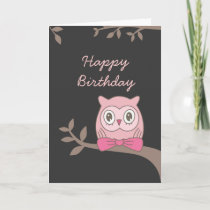 Pink Owl Happy Birthday Card