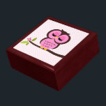 Pink Owl Illustration Gift Box<br><div class="desc">Custom keepsake box features a beautiful vector illustration of an owl perched on a tree branch.</div>
