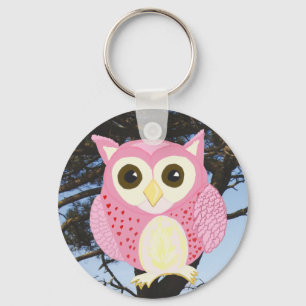 Pink Owl in a Tree Keychain