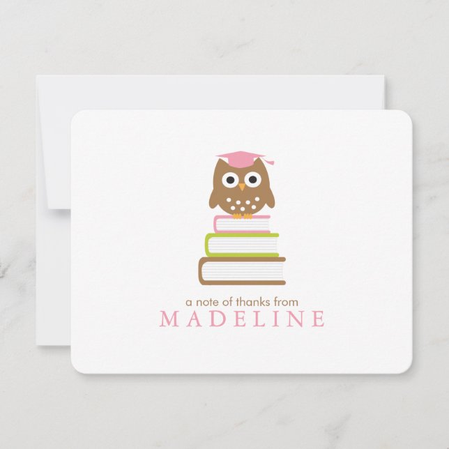 Pink Owl Kindergarten Graduation Thank You (Front)