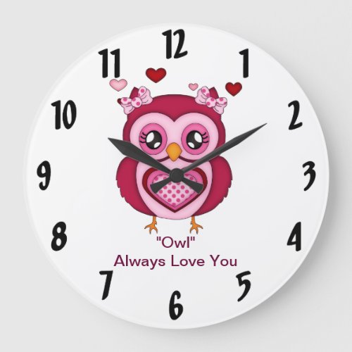 Pink Owl Large Clock
