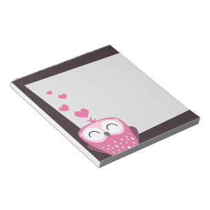 Pink Owl & Love Hearts Notepad