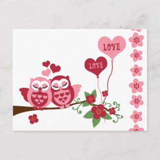 Pink Owl Love Postcard