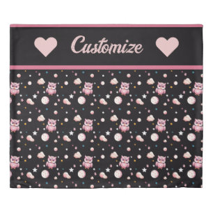 Pink Owl Moonlight Pattern Duvet Cover