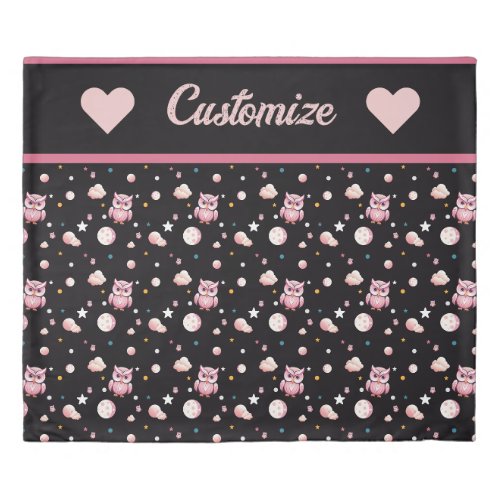 Pink Owl Moonlight Pattern Duvet Cover