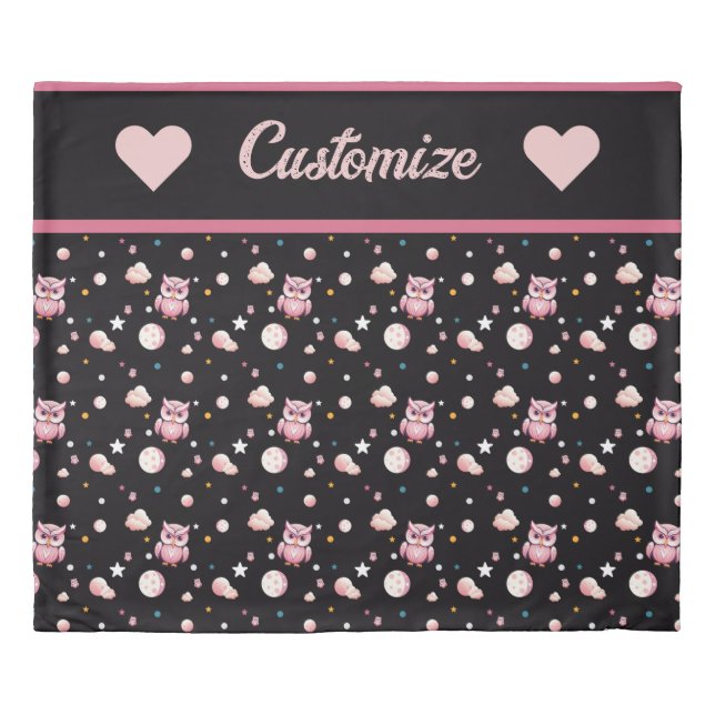 Pink Owl Moonlight Pattern Duvet Cover (Front)
