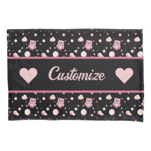 Pink Owl Moonlight Pattern Pillow Case