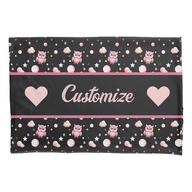 Pink Owl Moonlight Pattern Pillow Case (Front-Left)