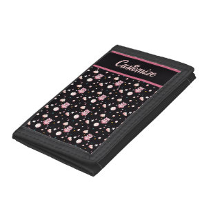 Pink Owl Moonlight Pattern Trifold Wallet