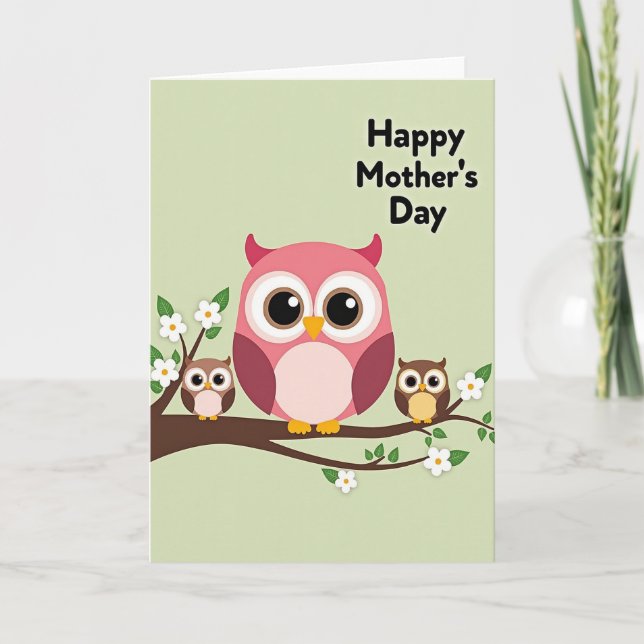 Pink Owl Mothers Day Art Card (Front)