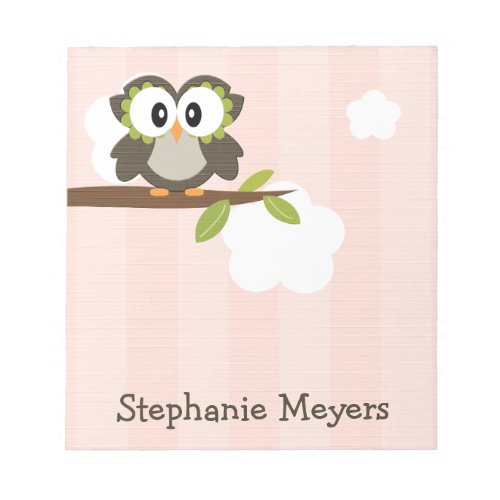 Pink Owl Notepad Personalized