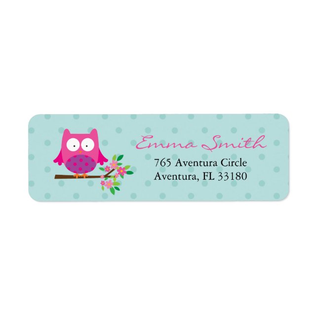 Pink Owl on a branch personalized address labels (Front)