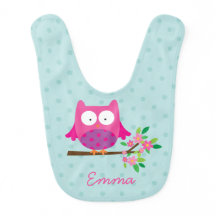 Pink Owl on a branch personalized Baby Bib