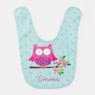 Pink Owl on a branch personalized Baby Bib
