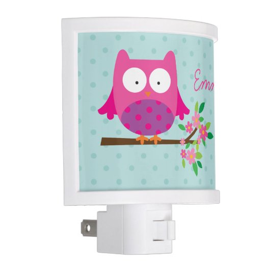 Pink Owl on a Branch Personalized Light Night (Right)
