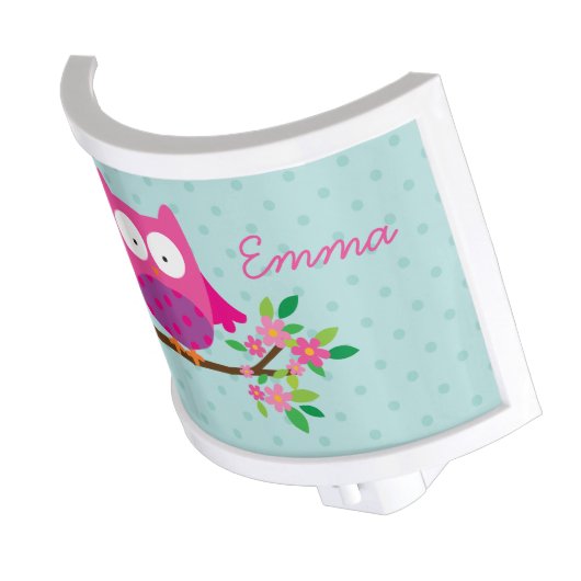 Pink Owl on a Branch Personalized Light Night (Angled)