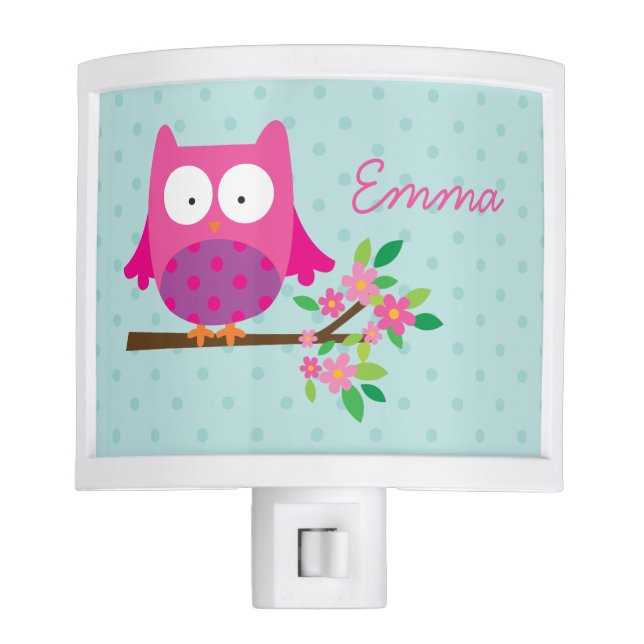 Pink Owl on a Branch Personalized Light Night (Front)