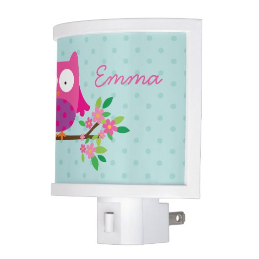 Pink Owl on a Branch Personalized Light Night (Left)