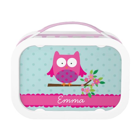 Pink Owl On A Branch Personalized Lunch Box