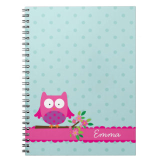 Pink Owl on a Branch Personalized Notebook
