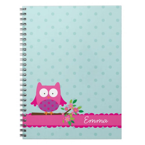 Pink Owl on a Branch Personalized Notebook