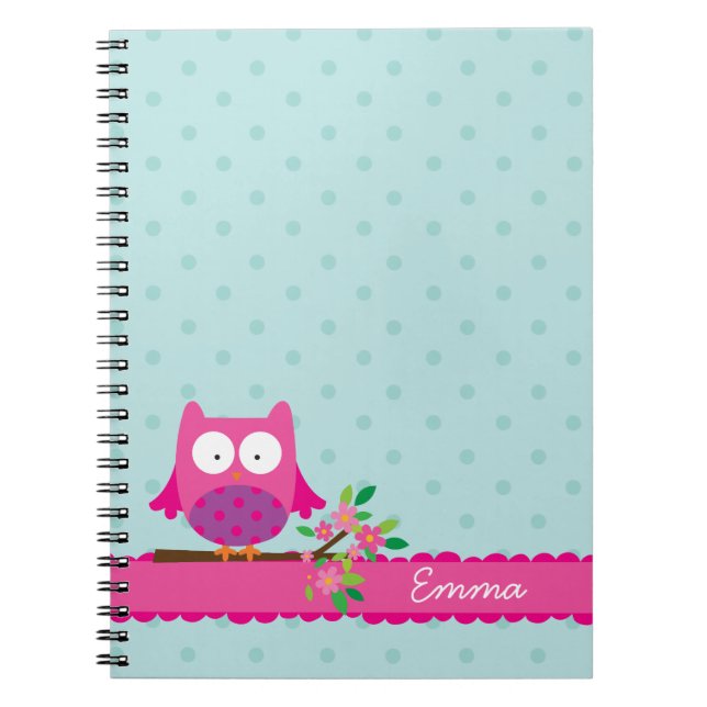 Pink Owl on a Branch Personalized Notebook (Front)