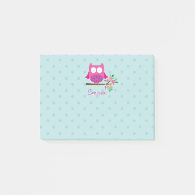 Pink Owl on a Branch Personalized Post It Notes (Front)