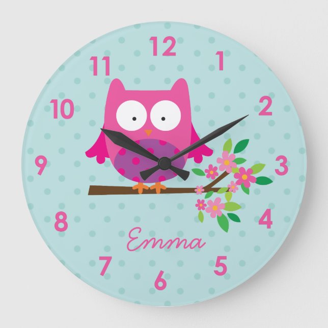 Pink Owl on a Branch personalized Wall Clock (Front)