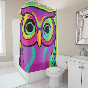 Pink owl painting shower curtain