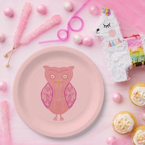 Pink Owl Paper Plates