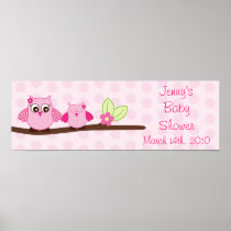 Pink Owl Personalized Baby Shower Banner Poster