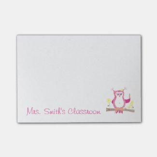 Pink owl personalized teacher post-it notes