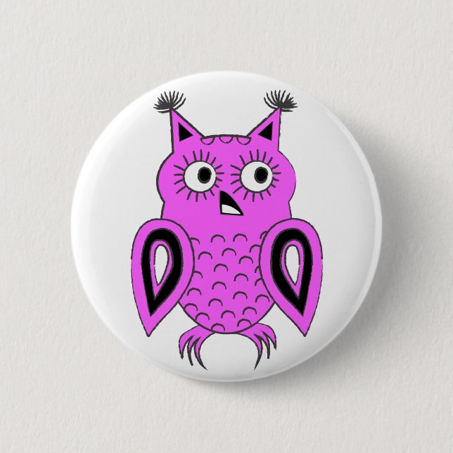 Pink Owl Pinback Button (Front)