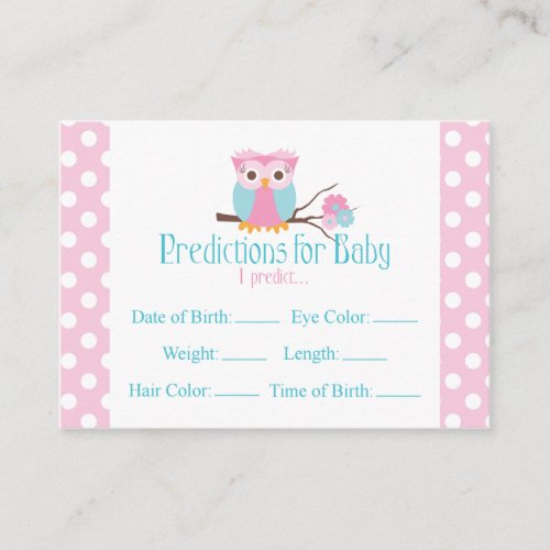 Pink Owl Predictions Baby Shower Card Large