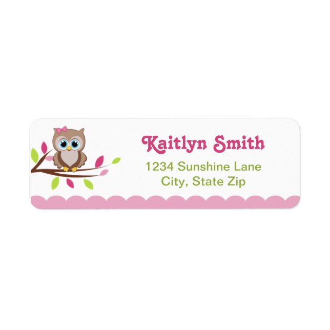 Pink Owl Return Address Label (Front)