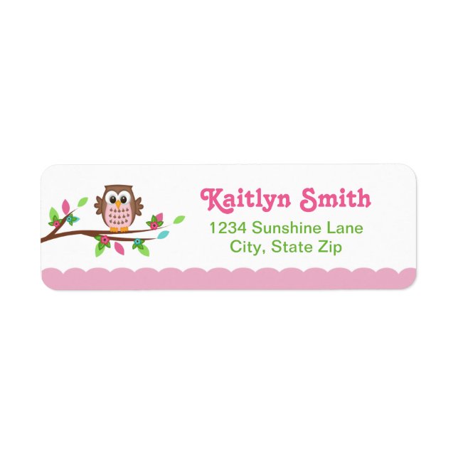 Pink Owl Return Address Label (Front)