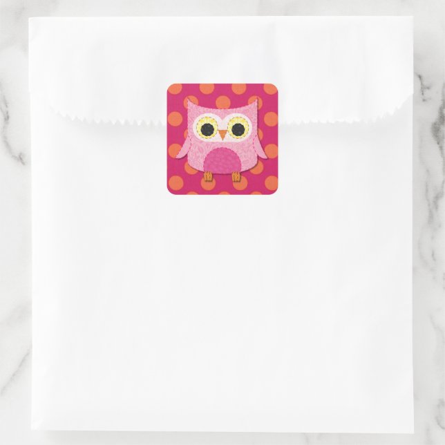 Pink Owl Square Stickers (Bag)