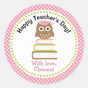 Pink Owl Teacher Appreciation Personalized Classic Round Sticker