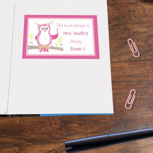 Pink Owl Teacher Library Stickers
