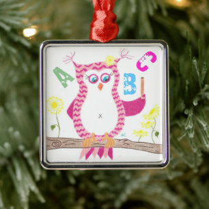 Pink owl teacher premium ornament .