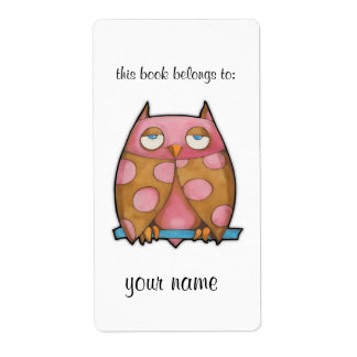 Pink Owl white Bookplate