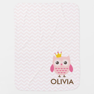 Pink Owl with a Crown Chevron Girl Baby Blanket