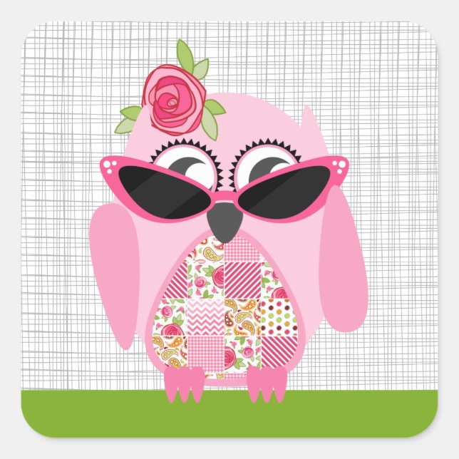 Pink Owl With Sunglasses Sticker (Front)