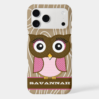 Pink Owl Wood Grain Farmhouse Choose Colors iPhone 17 Pro Max Case
