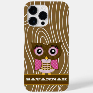 Pink Owl Wood Grain Zig Zag Choose Your Color Case-Mate iPhone 14 Pro Max Case